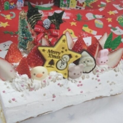 子供と一緒にクリスマスケーキを作りました(^^)材料がシンプルで、作り方も簡単で助かりました！
ふわふわで美味しかったです(*^^*)